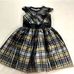 Plaid gold black and white the girls formal dresss